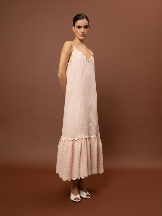 TIERED JACQUARD DRESS PINK