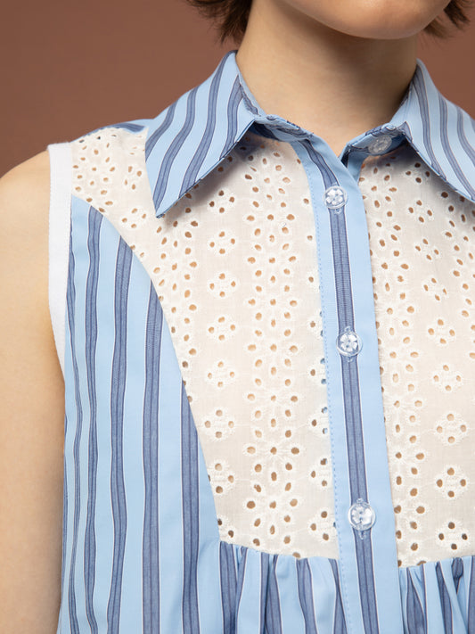 SLEEVELESS POPLIN SHIRT - STRIPES LIGHT BLUE