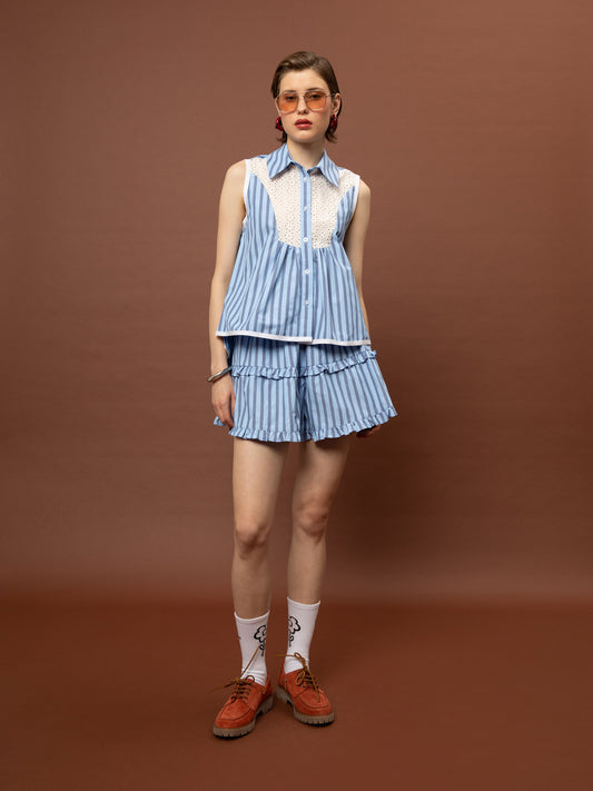 SLEEVELESS POPLIN SHIRT - STRIPES LIGHT BLUE