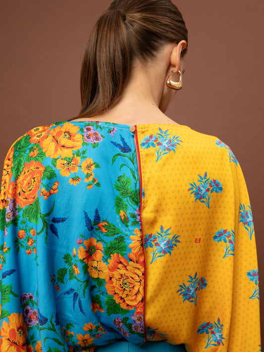 SATIN BLOUSE - TAPETSARIA AQUA & BOUQUETS