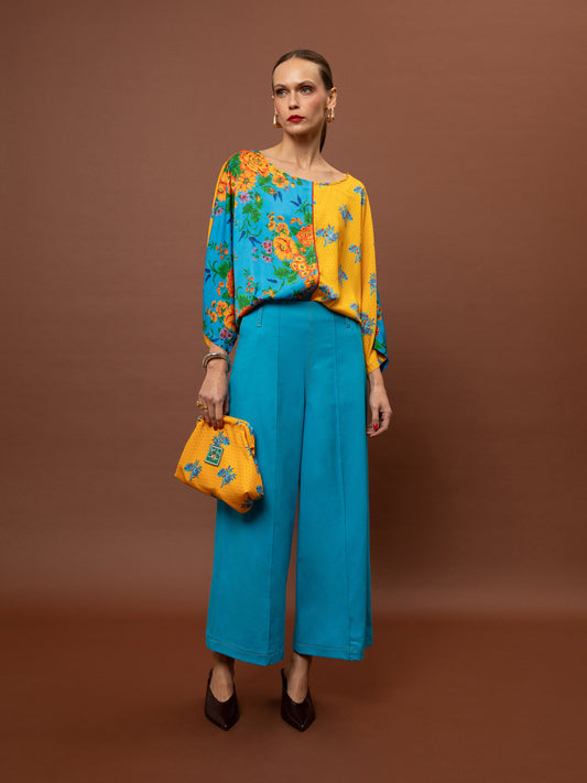 SATIN BLOUSE - TAPETSARIA AQUA & BOUQUETS