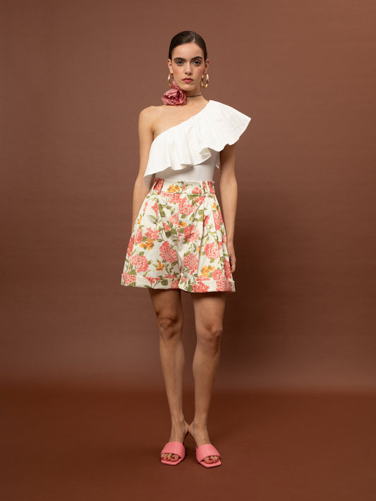 ONE-SHOULDER RUFFLED BODYSUIT - WHITE