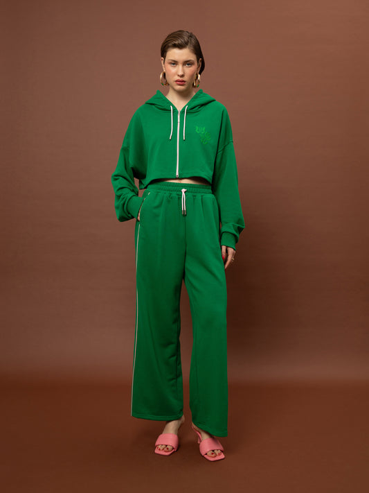 FUTTER CROPPED ZIPPED HOODIE - GREEN