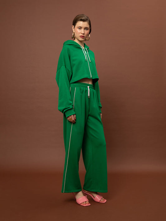 FUTTER CROPPED ZIPPED HOODIE - GREEN