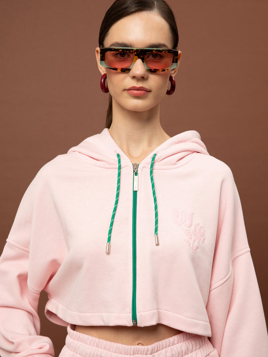 FUTTER CROPPED ZIPPED HOODIE - PINK