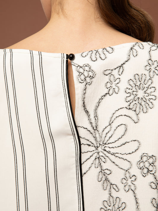 JACQUARD BLOUSE - WHITE & BLACK