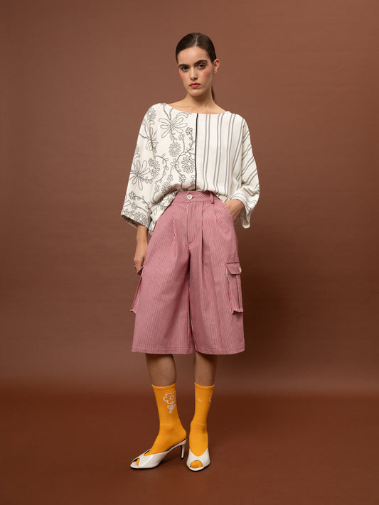 JACQUARD BLOUSE - WHITE & BLACK