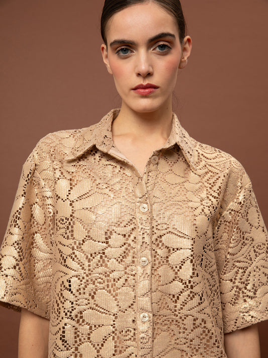 OVERSIZED KNITED SHIRT - BEIGE GOLD