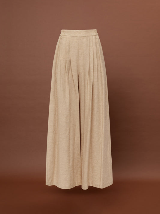 WIDE-LEG PLEATED LINEN PANTS