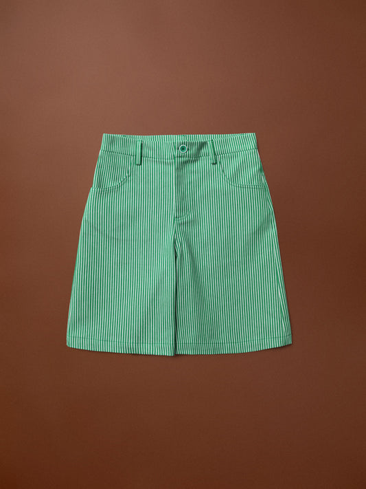 KIDS DENIM VERMUDA SHORTS - STRIPES GREEN